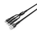 Кабел за данни 4в1 (CW-CBU3003-GR) - ColorWay - USB към Lightning + Micro-USB + Type-C, 20W, 4A, Найлон, 1.2 м - Сив