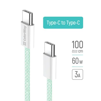 Кабел за данни (CW-CBPDCC061-G) - ColorWay - за MacBook Pro, Type-C към Type-C, PD Fast Charging 60W, 3A, найлон, 1m - Зелен