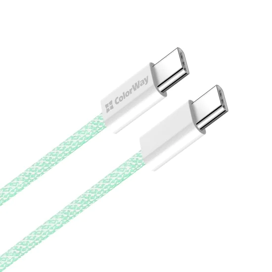 Кабел за данни (CW-CBPDCC061-G) - ColorWay - за MacBook Pro, Type-C към Type-C, PD Fast Charging 60W, 3A, найлон, 1m - Зелен