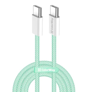 Кабел за данни (CW-CBPDCC061-G) - ColorWay - за MacBook Pro, Type-C към Type-C, PD Fast Charging 60W, 3A, найлон, 1m - Зелен