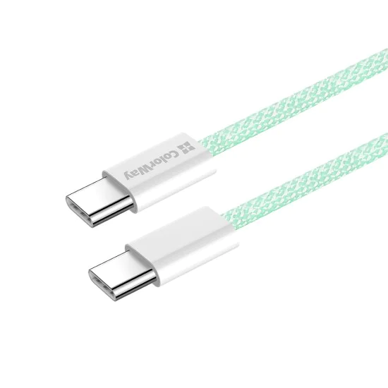Кабел за данни (CW-CBPDCC061-G) - ColorWay - за MacBook Pro, Type-C към Type-C, PD Fast Charging 60W, 3A, найлон, 1m - Зелен