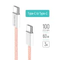 Кабел за данни (CW-CBPDCC061-P) - ColorWay - за MacBook Pro, Type-C към Type-C, PD Fast Charging 60W, 3A, Найлон, 1 м - Розов