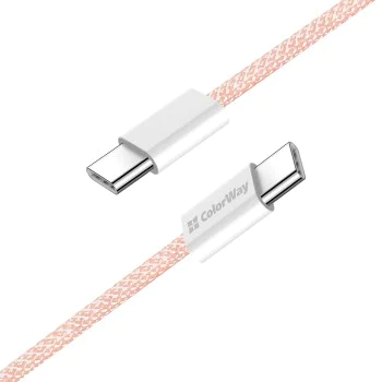 Кабел за данни (CW-CBPDCC061-P) - ColorWay - за MacBook Pro, Type-C към Type-C, PD Fast Charging 60W, 3A, Найлон, 1 м - Розов