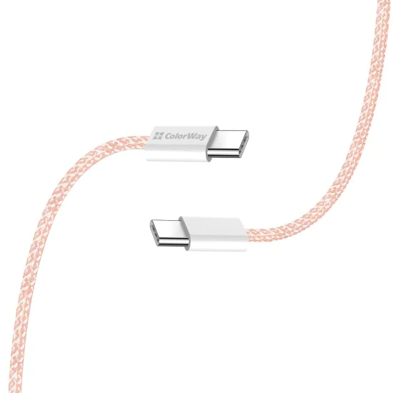 Кабел за данни (CW-CBPDCC061-P) - ColorWay - за MacBook Pro, Type-C към Type-C, PD Fast Charging 60W, 3A, Найлон, 1 м - Розов