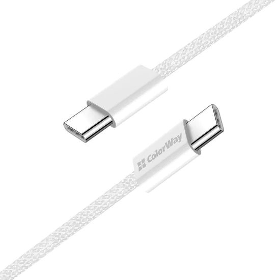 Кабел за данни (CW-CBPDCC061-GR) - ColorWay - за MacBook Pro, Type-C към Type-C, PD Fast Charging 60W, 3A, Найлон, 1 м - Сив