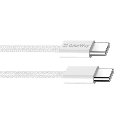 Кабел за данни (CW-CBPDCC061-GR) - ColorWay - за MacBook Pro, Type-C към Type-C, PD Fast Charging 60W, 3A, Найлон, 1 м - Сив