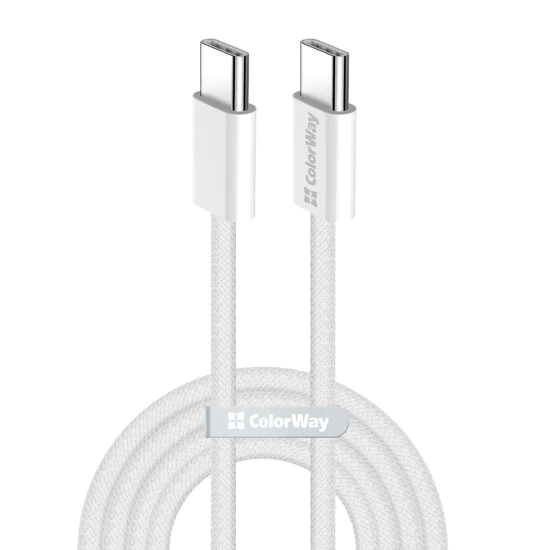 Кабел за данни (CW-CBPDCC061-GR) - ColorWay - за MacBook Pro, Type-C към Type-C, PD Fast Charging 60W, 3A, Найлон, 1 м - Сив