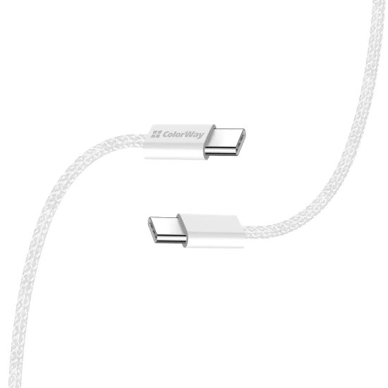 Кабел за данни (CW-CBPDCC061-GR) - ColorWay - за MacBook Pro, Type-C към Type-C, PD Fast Charging 60W, 3A, Найлон, 1 м - Сив