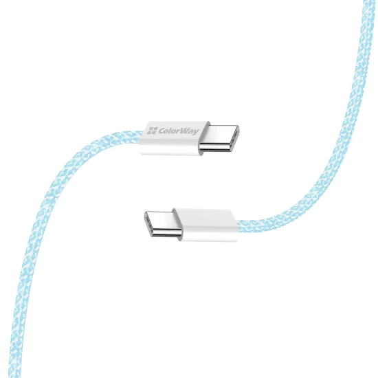 Кабел за данни (CW-CBPDCC061-BL) - ColorWay - за MacBook Pro, Type-C към Type-C, PD Fast Charging 60W, 3A, Найлон, 1 м - Син
