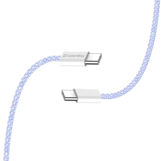 Кабел за данни (CW-CBPDCC061-PU) - ColorWay - за MacBook Pro, Type-C към Type-C, PD Fast Charging 60W, 3A, найлон, 1m - Лилав