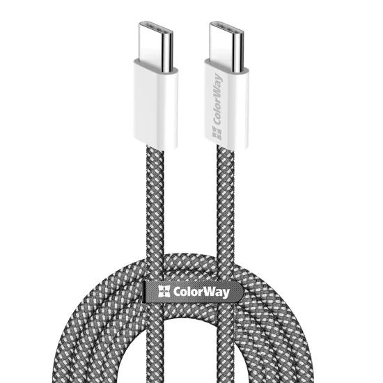 Кабел за данни (CW-CBPDCC061-BK) - ColorWay - за MacBook Pro, Type-C към Type-C, PD Fast Charging 60W, 3A, Найлон, 1 м - Черен