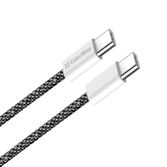 Кабел за данни (CW-CBPDCC061-BK) - ColorWay - за MacBook Pro, Type-C към Type-C, PD Fast Charging 60W, 3A, Найлон, 1 м - Черен