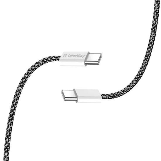 Кабел за данни (CW-CBPDCC061-BK) - ColorWay - за MacBook Pro, Type-C към Type-C, PD Fast Charging 60W, 3A, Найлон, 1 м - Черен