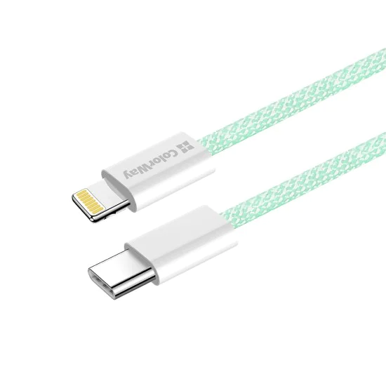 Кабел за данни (CW-CBPDCL061-G) - ColorWay - Type-C към Apple Lightning, PD 27W, 3A, 480Mbps, найлон, 1 м - Зелен