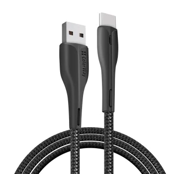 Кабел за данни (CW-CBUC034-BK) - ColorWay - USB към Type-C, за синхронизиране и зареждане, с LED индикатор, 2.4A, 480Mbps, 1m - Черен