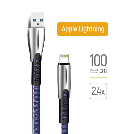 Кабел за данни (CW-CBUL010-BL) - ColorWay - USB към Apple Lightning, поцинковани конектори, найлон, 2.4 A, 480 Mbps, 1 м - Син