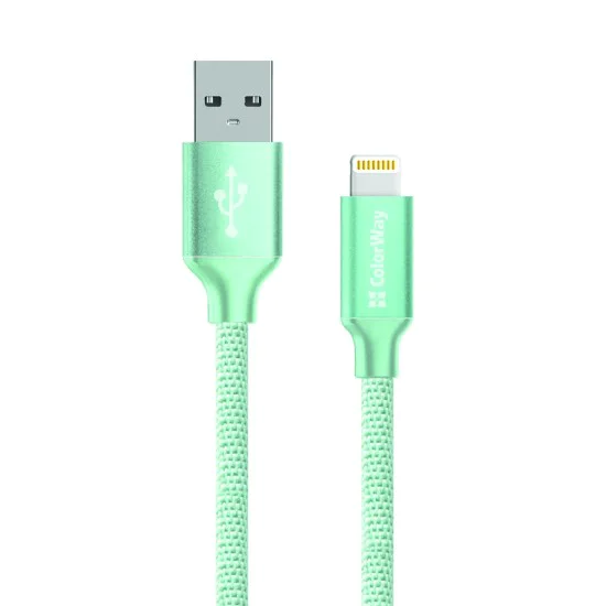 Кабел за данни (CW-CBUL004-MT) - ColorWay - USB 2.0 към Apple Lightning, за синхронизиране и зареждане, найлон, 2.1 A, 480 Mbps, 1 м - Монетен цвят