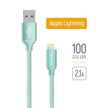 Кабел за данни (CW-CBUL004-MT) - ColorWay - USB 2.0 към Apple Lightning, за синхронизиране и зареждане, найлон, 2.1 A, 480 Mbps, 1 м - Монетен цвят