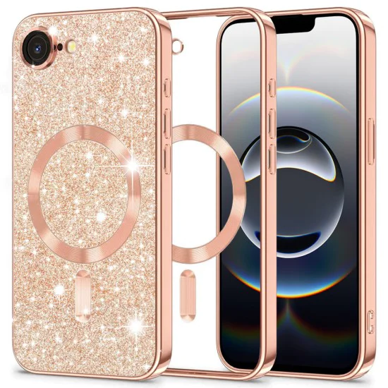 Techsuit - Луксозен блясък MagSafe - iPhone 16e - Розово злато