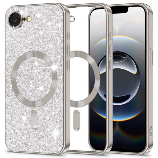 Techsuit - Луксозен блясък MagSafe - iPhone 16e - Сребрист