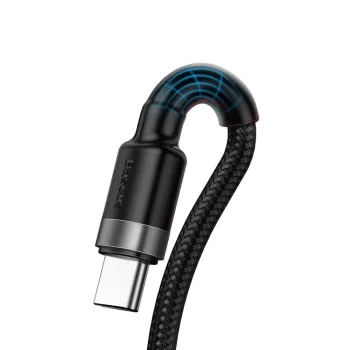Baseus - Кабел за данни Cafule Series Metal (CATKLF-PG1) - USB към Type-C, Бързо зареждане, 40W, 5A, Найлонова оплетка, Велкро, 1 м - Черен