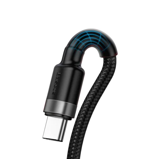 Baseus - Кабел за данни Cafule Series Metal (CATKLF-PG1) - USB към Type-C, Бързо зареждане, 40W, 5A, Найлонова оплетка, Велкро, 1 м - Черен