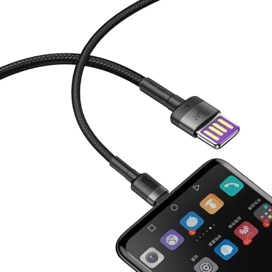Baseus - Кабел за данни Cafule Series Metal (CATKLF-PG1) - USB към Type-C, Бързо зареждане, 40W, 5A, Найлонова оплетка, Велкро, 1 м - Черен