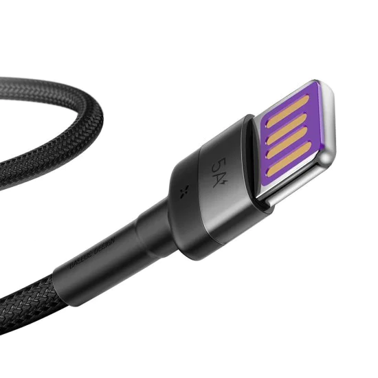 Baseus - Кабел за данни Cafule Series Metal (CATKLF-PG1) - USB към Type-C, Бързо зареждане, 40W, 5A, Найлонова оплетка, Велкро, 1 м - Черен