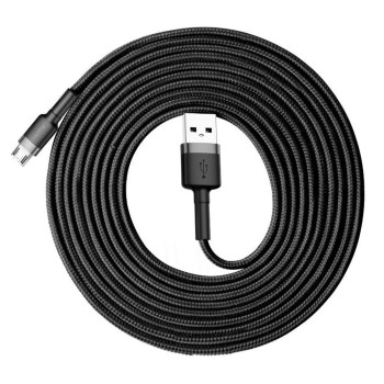 Baseus - Кабел за данни Cafule Series Metal (CAMKLF-BG1) - USB към Micro-USB, 2.4A, Бързо зареждане, Найлонова оплетка, Велкро, 1 м - Черен