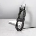 Baseus - Кабел за данни Cafule Series Metal (CAMKLF-BG1) - USB към Micro-USB, 2.4A, Бързо зареждане, Найлонова оплетка, Велкро, 1 м - Черен