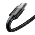 Baseus - Кабел за данни Cafule Series Metal (CAMKLF-BG1) - USB към Micro-USB, 2.4A, Бързо зареждане, Найлонова оплетка, Велкро, 1 м - Черен
