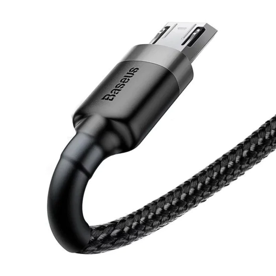 Baseus - Кабел за данни Cafule Series Metal (CAMKLF-BG1) - USB към Micro-USB, 2.4A, Бързо зареждане, Найлонова оплетка, Велкро, 1 м - Черен