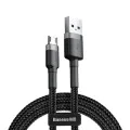 Baseus - Кабел за данни Cafule Series Metal (CAMKLF-BG1) - USB към Micro-USB, 2.4A, Бързо зареждане, Найлонова оплетка, Велкро, 1 м - Черен
