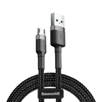 Baseus - Кабел за данни Cafule Series Metal (CAMKLF-BG1) - USB към Micro-USB, 2.4A, Бързо зареждане, Найлонова оплетка, Велкро, 1 м - Черен