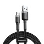 Baseus - Кабел за данни Cafule Series Metal (CAMKLF-BG1) - USB към Micro-USB, 2.4A, Бързо зареждане, Найлонова оплетка, Велкро, 1 м - Черен