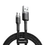 Baseus - Кабел за данни Cafule Series Metal (CAMKLF-BG1) - USB към Micro-USB, 2.4A, Бързо зареждане, Найлонова оплетка, Велкро, 1 м - Черен