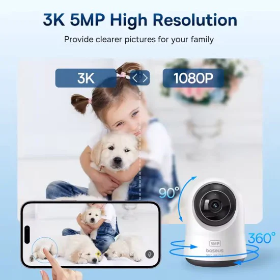 Вътрешна камера за сигурност P1 Pro (S0TV022132) - Baseus - 3K, 5MP, Type-C, двупосочен разговор, нощно виждане, цифрово увеличение - Бял