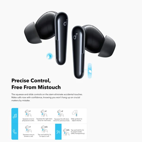 Безжични слушалки A3954GF1 – Anker SoundCore Liberty 4 Pro NC, Bluetooth 5.3, ANC, Hi-Res, LDAC, TWS – лъскаво черно
