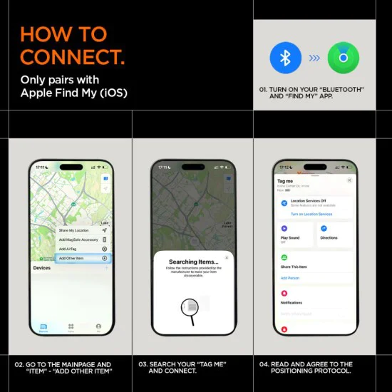 Spigen - Bluetooth Tracker TagMe - за iPhone, Съвместим с Apple Find My, Anti-Loss, Вградена каишка и О-пръстен - Черен