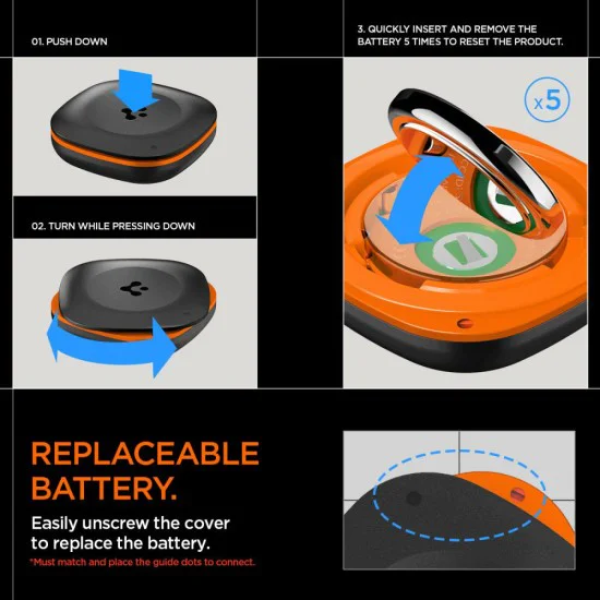 Spigen - Bluetooth Tracker TagMe - за iPhone, Съвместим с Apple Find My, Anti-Loss, Вградена каишка и О-пръстен - Черен