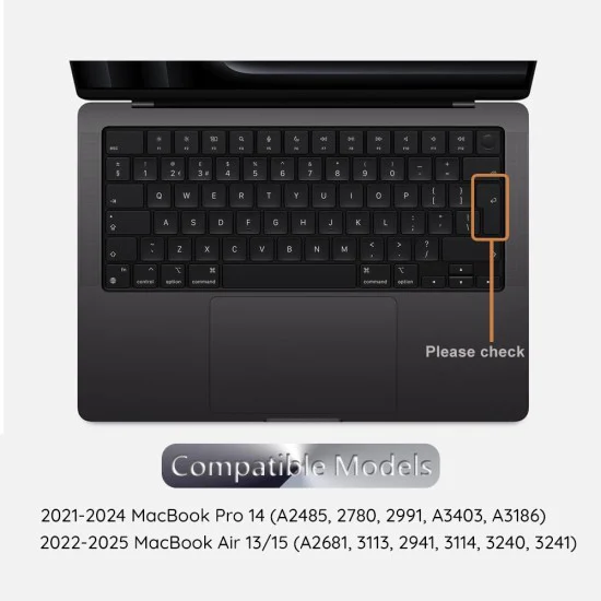 Techsuit - Премиум капак за клавиатура PureTypeX (KC1) - ултра тънък, за MacBook Pro 14 (2024-2021)/ Air 13/15 (2022-2025) - прозрачен