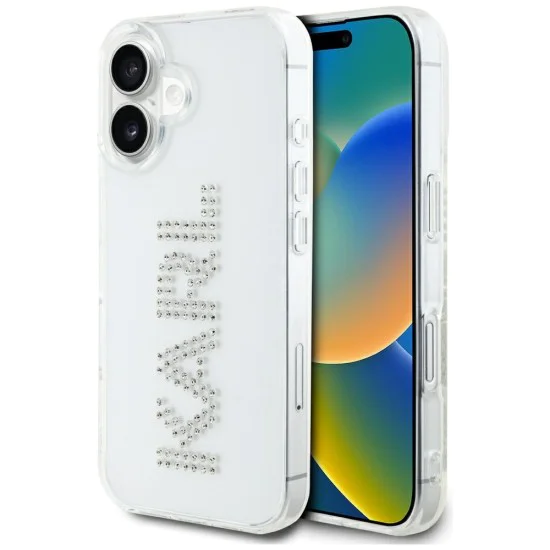 Калъф за iPhone 16 – Карл Лагерфелд – IML Rhinestones (KLHCP16SHKLSTDCT) – Прозрачно лого