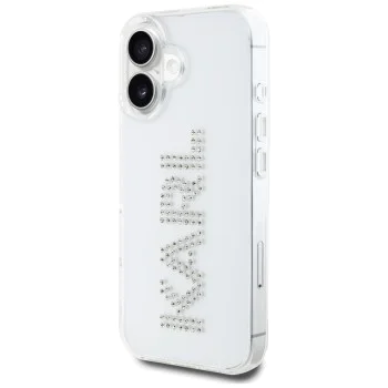 Калъф за iPhone 16 – Карл Лагерфелд – IML Rhinestones (KLHCP16SHKLSTDCT) – Прозрачно лого