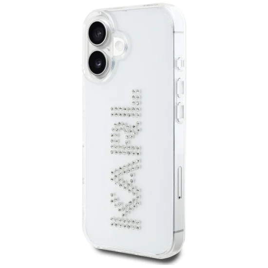 Калъф за iPhone 16 – Карл Лагерфелд – IML Rhinestones (KLHCP16SHKLSTDCT) – Прозрачно лого
