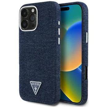 Guess - Denim Triangle Logo MagSafe (GUHMP16LRJFWTLB) - iPhone 16 Pro - Син