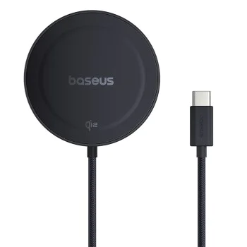 Baseus - Магнитно безжично зарядно Simple Mini4 (P10273300121-02) - Универсално, със стойка, USB-C, Qi2, 15W, 1m - Cosmic Black