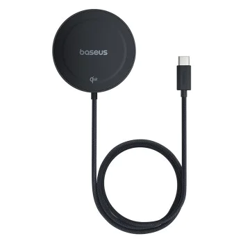 Baseus - Магнитно безжично зарядно Simple Mini4 (P10273300121-02) - Универсално, със стойка, USB-C, Qi2, 15W, 1m - Cosmic Black