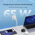 Techsuit - Премиум стенно зарядно PentaXPower (CHC2) - Включен кабел Type-C, 3x USB QC 3.0, 2x Type-C PD 20W, 65W, 1m - Бял