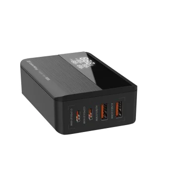 Адаптер за кабел за зарядно (CW-CHS041PD-BK) за 2xUSB QC, 2xType-C PD3.0 PPS, Huawei FCP, VOOC, 100W, LED дисплей - ColorWay -  - Черен