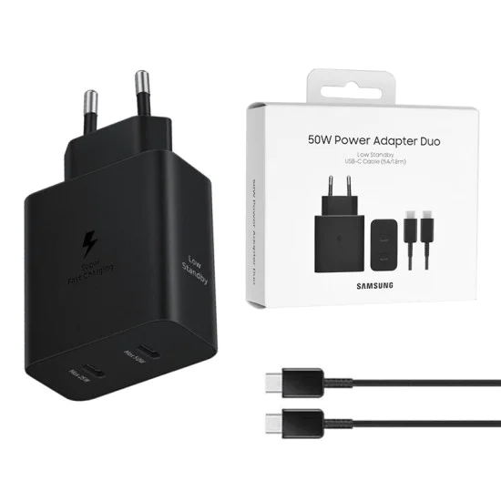 Зарядно устройство USB-C, 50W + кабел - Samsung (EP-T5020XBEGEU) - черно